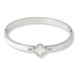 103370, CLOVER DESIGNER INSPIRED STAINLESS STEEL OPEN BANGLE BRACELET