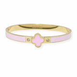 103370, CLOVER DESIGNER INSPIRED STAINLESS STEEL OPEN BANGLE BRACELET