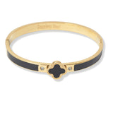 103370, CLOVER DESIGNER INSPIRED STAINLESS STEEL OPEN BANGLE BRACELET