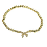 103372, RIBBON BOW STAINLESS STEEL BALL BEADED STRETCH BRACELET