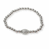 103373, OVAL BARREL STAINLESS STEEL BALL BEADED STRETCH BRACELET