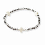 103374, CROSS SEMI PRECIOUS STONE ACCENT STAINLESS STEEL BALL BEADED STRETCH BRACELET