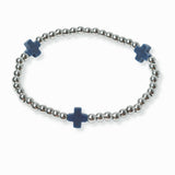 103374, CROSS SEMI PRECIOUS STONE ACCENT STAINLESS STEEL BALL BEADED STRETCH BRACELET