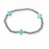 103374, CROSS SEMI PRECIOUS STONE ACCENT STAINLESS STEEL BALL BEADED STRETCH BRACELET