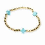 103374, CROSS SEMI PRECIOUS STONE ACCENT STAINLESS STEEL BALL BEADED STRETCH BRACELET