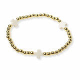 103374, CROSS SEMI PRECIOUS STONE ACCENT STAINLESS STEEL BALL BEADED STRETCH BRACELET