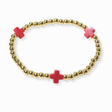 103374, CROSS SEMI PRECIOUS STONE ACCENT STAINLESS STEEL BALL BEADED STRETCH BRACELET