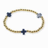 103374, CROSS SEMI PRECIOUS STONE ACCENT STAINLESS STEEL BALL BEADED STRETCH BRACELET