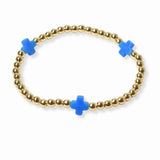 103374, CROSS SEMI PRECIOUS STONE ACCENT STAINLESS STEEL BALL BEADED STRETCH BRACELET