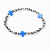 103374, CROSS SEMI PRECIOUS STONE ACCENT STAINLESS STEEL BALL BEADED STRETCH BRACELET