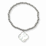 103377, CLOVER CHARM STAINLESS STEEL BALL BEADED STRETCH BRACELET