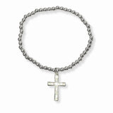 103379, CROSS CHARM STAINLESS STEEL BALL BEADED STRETCH BRACELET