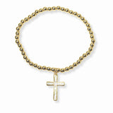 103379, CROSS CHARM STAINLESS STEEL BALL BEADED STRETCH BRACELET