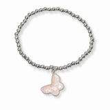 103381, BUTTERFLY CHARM STAINLESS STEEL BALL BEADED STRETCH BRACELET
