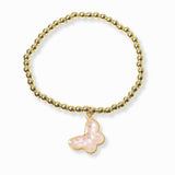 103381, BUTTERFLY CHARM STAINLESS STEEL BALL BEADED STRETCH BRACELET