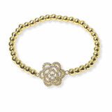 103382, PAVE ROSE FLOWER STAINLESS STEEL BALL BEADED STRETCH BRACELET