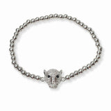 103384, PAVE PANTHER STAINLESS STEEL BALL BEADED STRETCH BRACELET