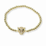 103384, PAVE PANTHER STAINLESS STEEL BALL BEADED STRETCH BRACELET