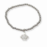 103386, PAVE CROWN CHARM STAINLESS STEEL BALL BEADED STRETCH BRACELET