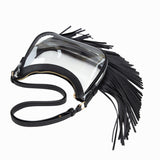 103415, CLEAR TRANSPARENT WITH LEATHER FRINGE TASSEL CROSSBODY BAG
