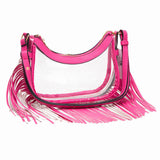 103415, CLEAR TRANSPARENT WITH LEATHER FRINGE TASSEL CROSSBODY BAG