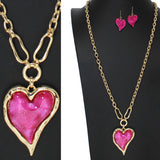 103423, HEART CELLULOID ACETATE CHARM LONG PENDANT NECKLACE