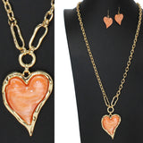 103423, HEART CELLULOID ACETATE CHARM LONG PENDANT NECKLACE