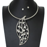 103433, LEAF RHINESTONE ACCENT CHOKER NECKLACE