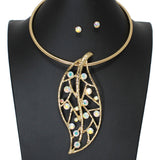 103433, LEAF RHINESTONE ACCENT CHOKER NECKLACE