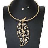 103433, LEAF RHINESTONE ACCENT CHOKER NECKLACE