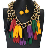 103435, MULTI WOOD CHARM DOUBLE LAYERED NECKLACE