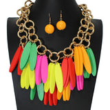 103435, MULTI WOOD CHARM DOUBLE LAYERED NECKLACE