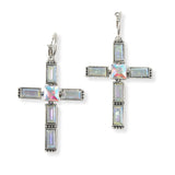 103446, CROSS RHINESTONE DANGLE ROUND HOOP EARRING