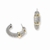 103452, 14K GOLD PLATED, PAVE CUBIC ZIRCONIA ACCENT DESIGNER INSPIRED ROUND HOOP EARRING
