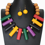 103459, GEOMETRIC WOOD STATEMENT NECKLACE