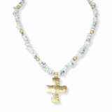 103479, CROSS WITH SEMI PRECIOUS STONE BEADED NECKLACE