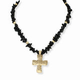 103479, CROSS WITH SEMI PRECIOUS STONE BEADED NECKLACE