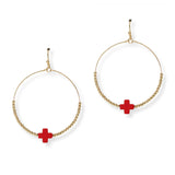 103486, CROSS ACCENT DAINTY BEADED ROUND DANGLE EARRING