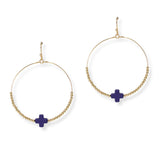 103486, CROSS ACCENT DAINTY BEADED ROUND DANGLE EARRING