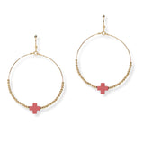 103486, CROSS ACCENT DAINTY BEADED ROUND DANGLE EARRING