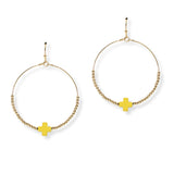 103486, CROSS ACCENT DAINTY BEADED ROUND DANGLE EARRING