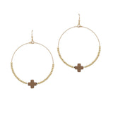 103486, CROSS ACCENT DAINTY BEADED ROUND DANGLE EARRING