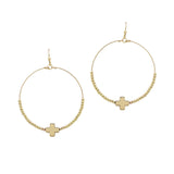103486, CROSS ACCENT DAINTY BEADED ROUND DANGLE EARRING