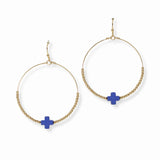 103486, CROSS ACCENT DAINTY BEADED ROUND DANGLE EARRING