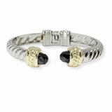 103495, CUBIC ZIRCONIA ACCENT DESIGNER INSPIRED HINGED CUFF BRACELET