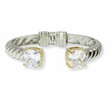 103496, CUBIC ZIRCONIA ACCENT DESIGNER INSPIRED HINGED CUFF BRACELET