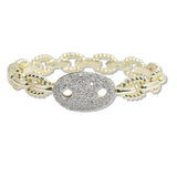 107468, 14K GOLD PLATED OVAL CUBIC ZIRCONIA ACCENT DESIGNER INSPIRED BRACELET