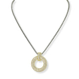 103514, 14K GOLD PLATED, PAVE CUBIC ZIRCONIA ROUND DESIGNER INSPIRED PENDANT NECKLACE