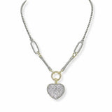 103515, 14K GOLD PLATED, HEART PAVE CUBIC ZIRCONIA DESIGNER INSPIRED NECKLACE