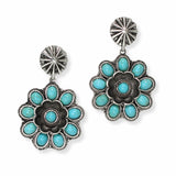 103523, WESTERN FLOWER TURQUOISE STONE DANGLE EARRING